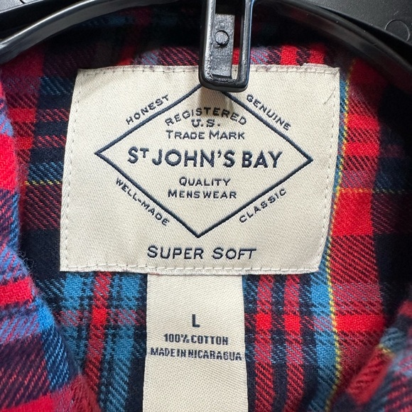 St Johns Bay Men’s Red/Blue Plaid Button Down Flannel Shirt NWT Various … - Picture 3 of 5